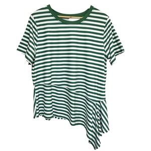Cuddl Duds Striped Asymmetrical Peplum Top Womens‎ L Ruffle Hem Soft Stretch